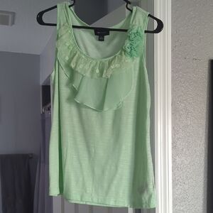 AB Studio Light Green Ruffle Tank Top